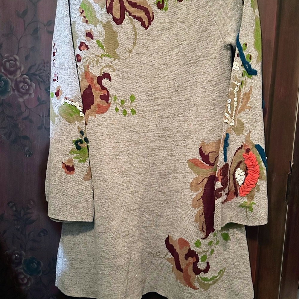 Anthropologie Knit and Knotted Embroidered Petals Swing Sweater Dress - Picture 4 of 9